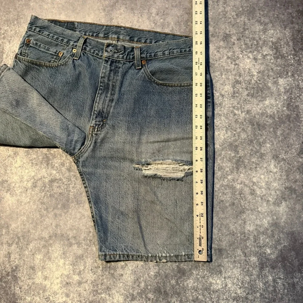 Levis‎ 505 Mens Distressed Denim Jean Shorts Blue Size 36 Regular Fit Jorts